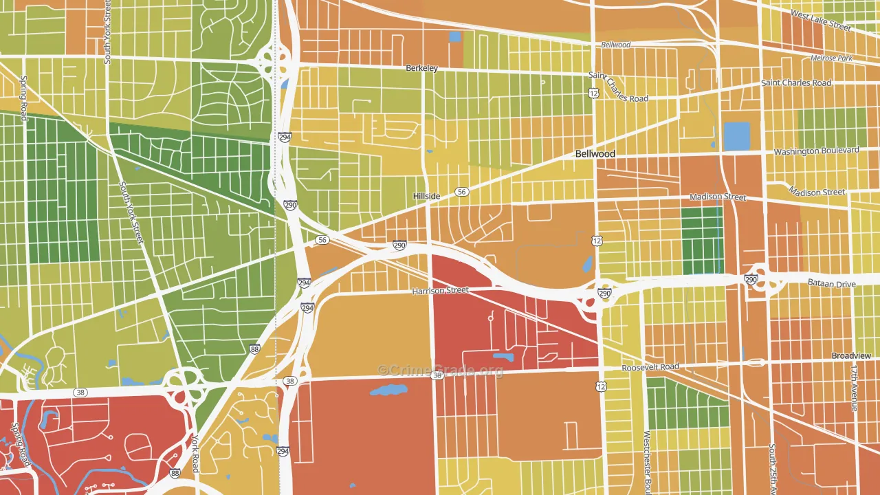 Hillside, IL Map of Burglary Rates