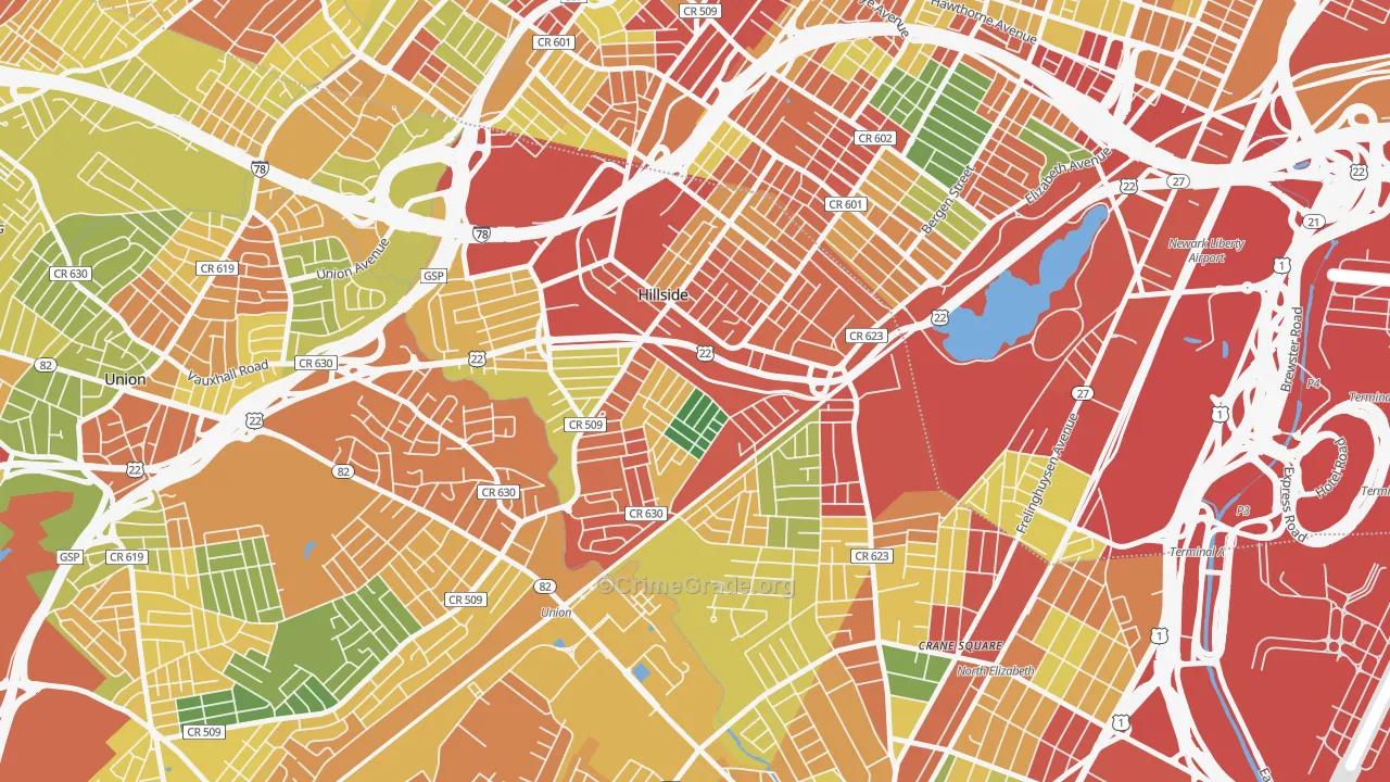 Hillside, NJ Map of Burglary Rates