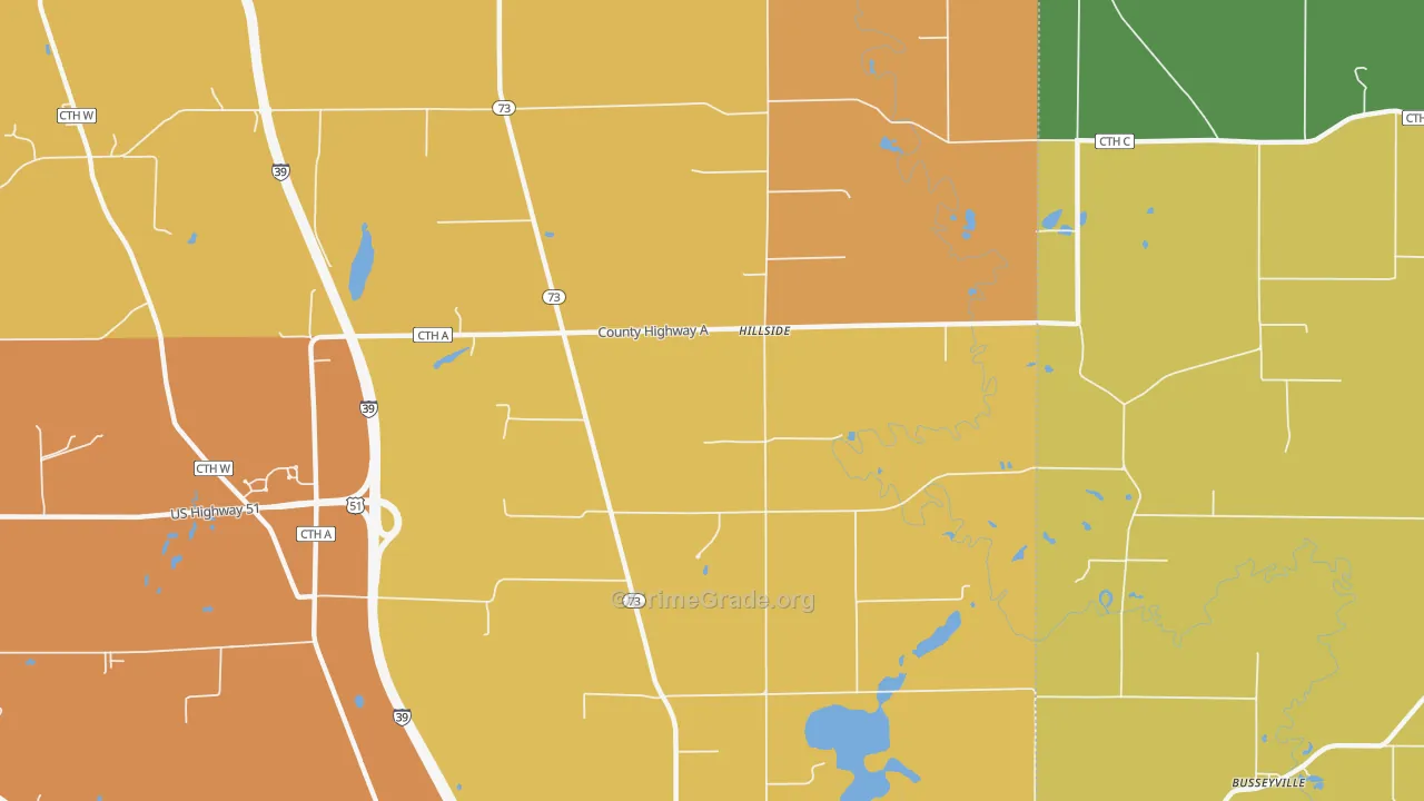 Hillside, WI Map of Burglary Rates