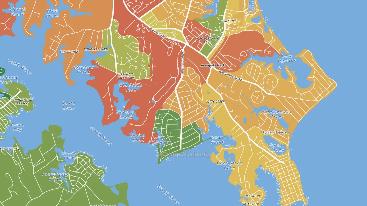 Hillsmere Shores, Annapolis Neck, MD Map of Burglary Rates