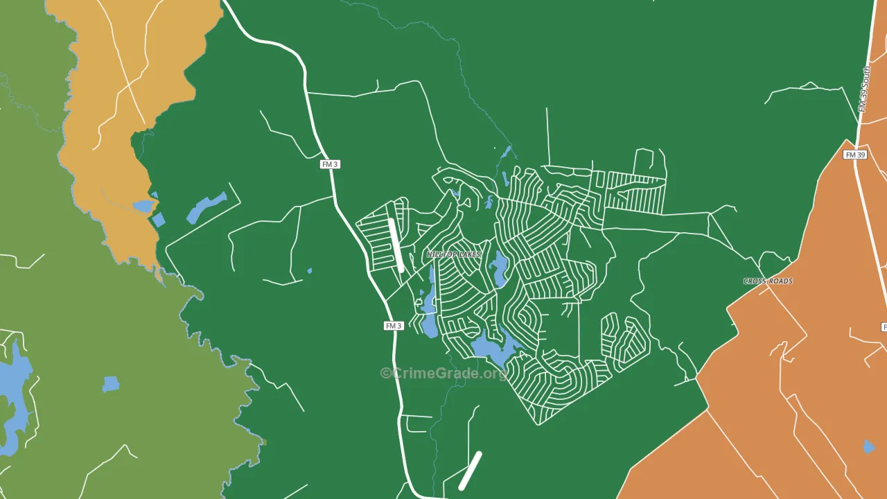Hilltop Lakes, TX Map of Burglary Rates