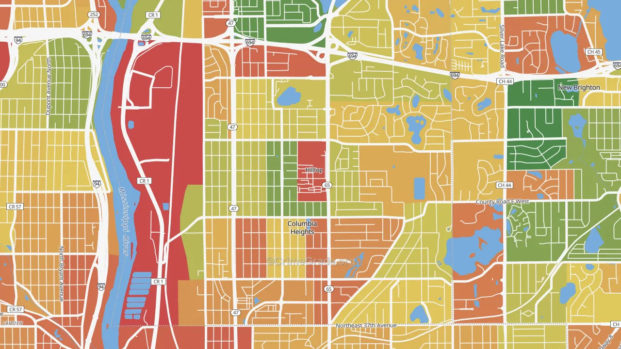 Hilltop, MN Map of Burglary Rates