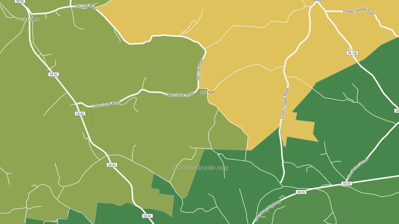 Hilltop, TN Map of Burglary Rates