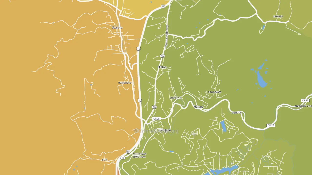Hilltop, WV Map of Burglary Rates