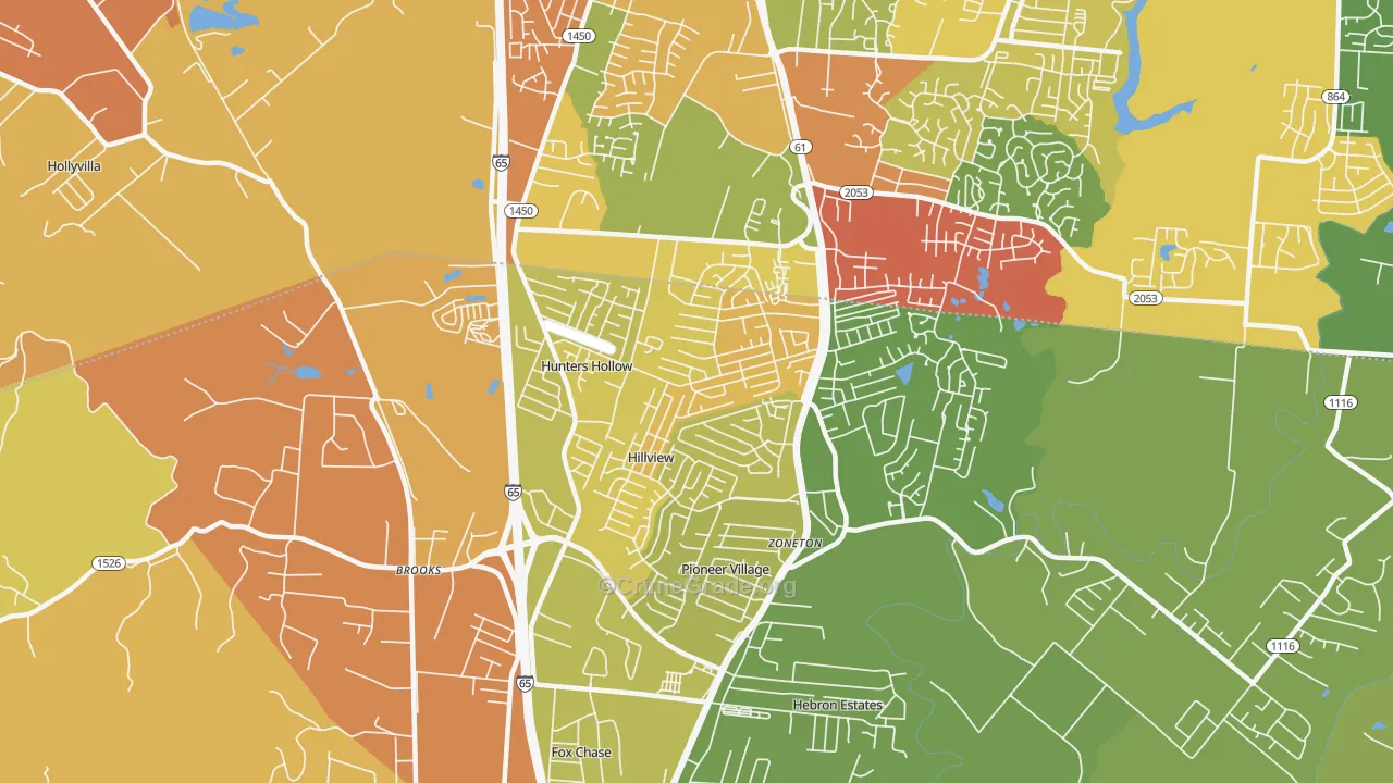 Hillview, KY Map of Burglary Rates
