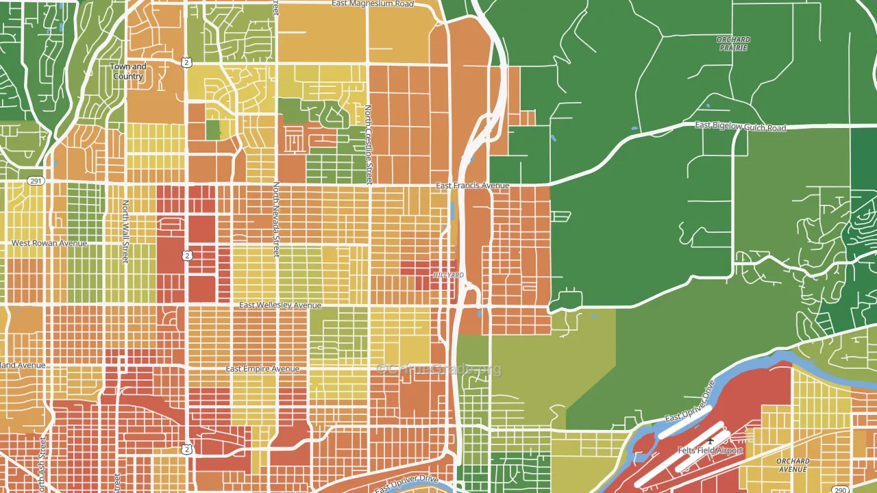 Hillyard, Spokane, WA Map of Burglary Rates