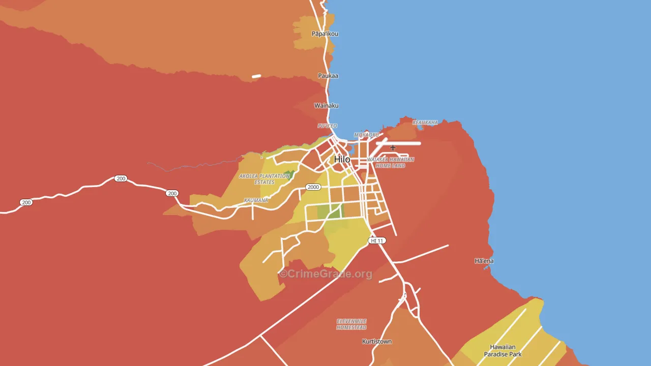 Hilo, HI Map of Burglary Rates
