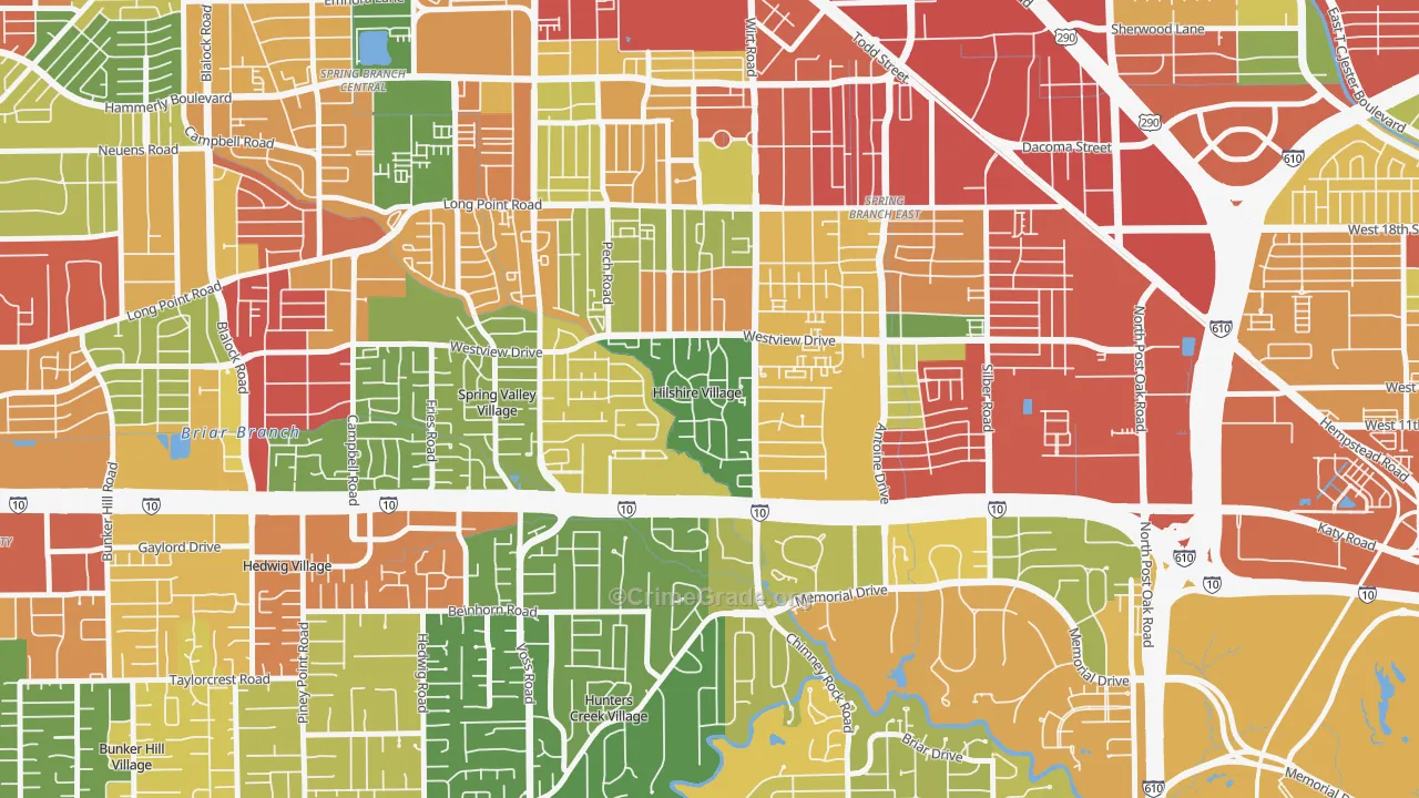 Hilshire Village, TX Map of Burglary Rates