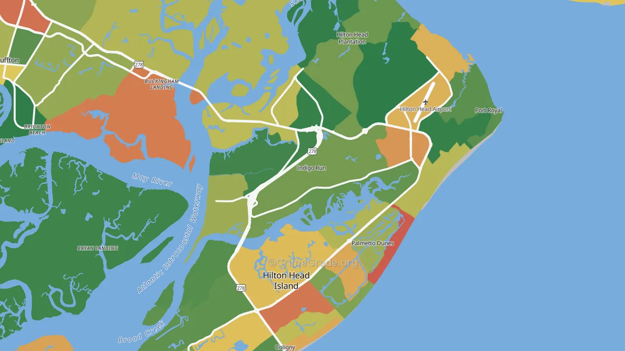 Hilton Head Island, SC Map of Burglary Rates