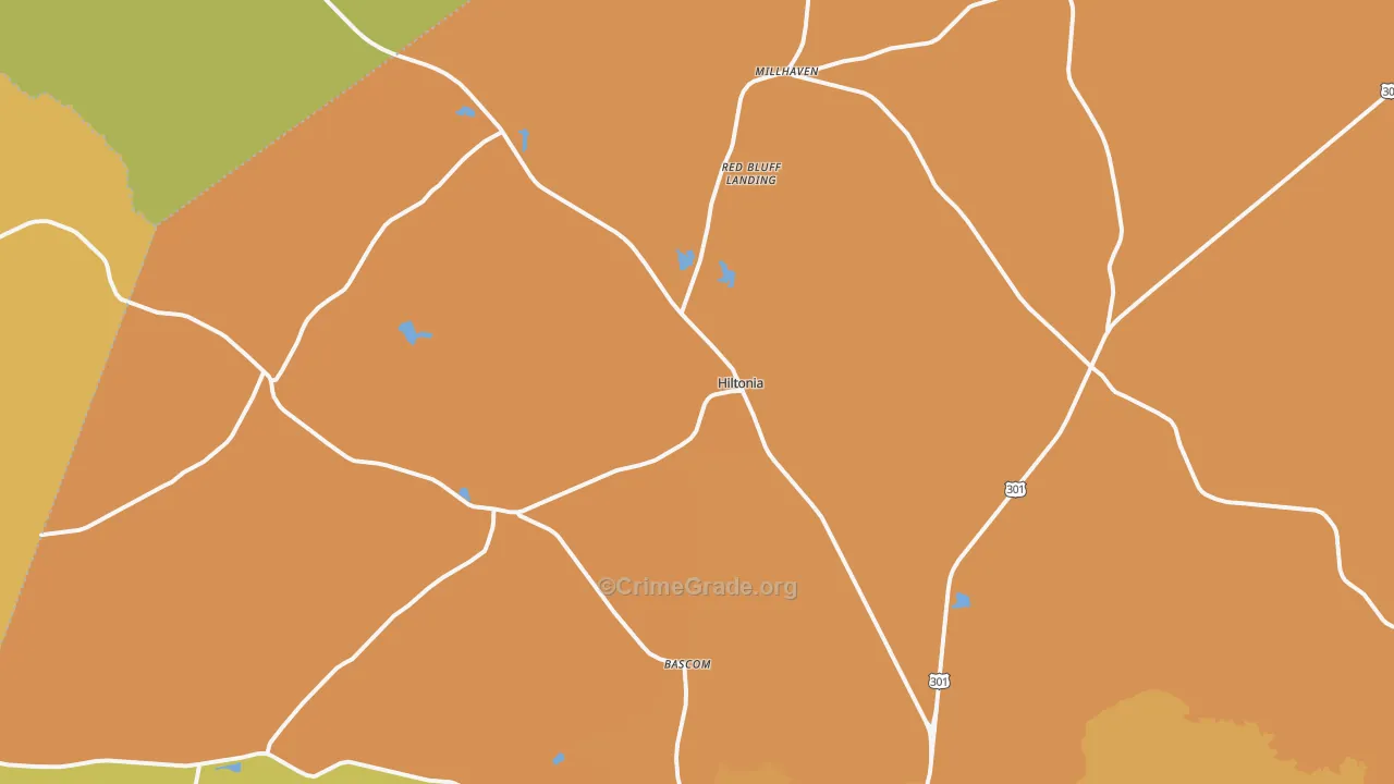 Hiltonia, GA Map of Burglary Rates