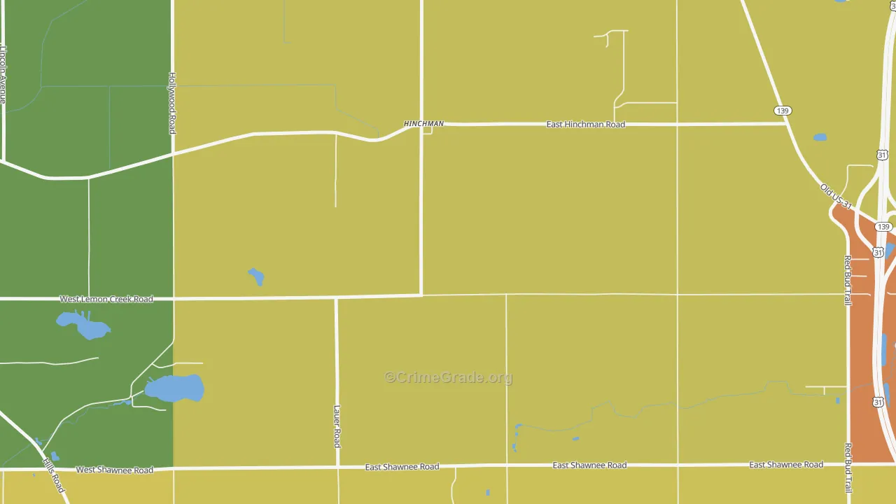 Hinchman, MI Map of Burglary Rates