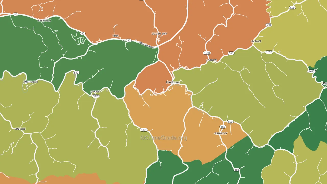 Hindman, KY Map of Burglary Rates