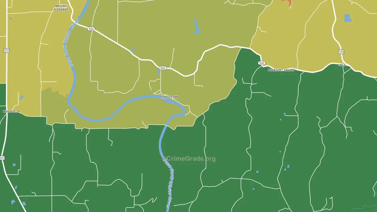 Hindostan Falls, IN Map of Burglary Rates