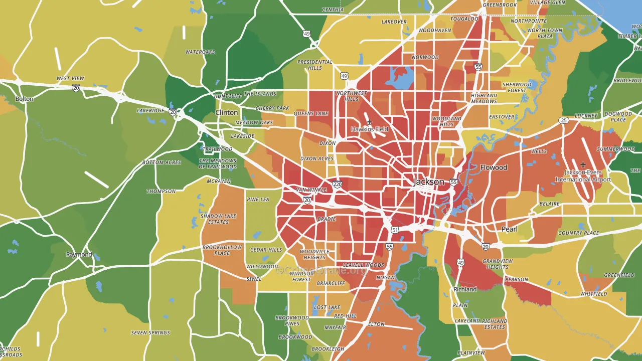 Hinds County, MS Map of Burglary Rates