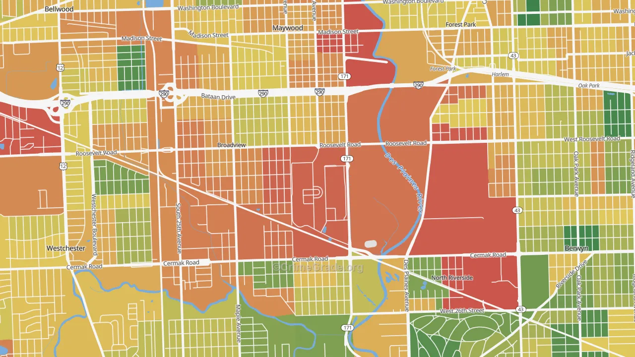 Hines, IL Map of Burglary Rates