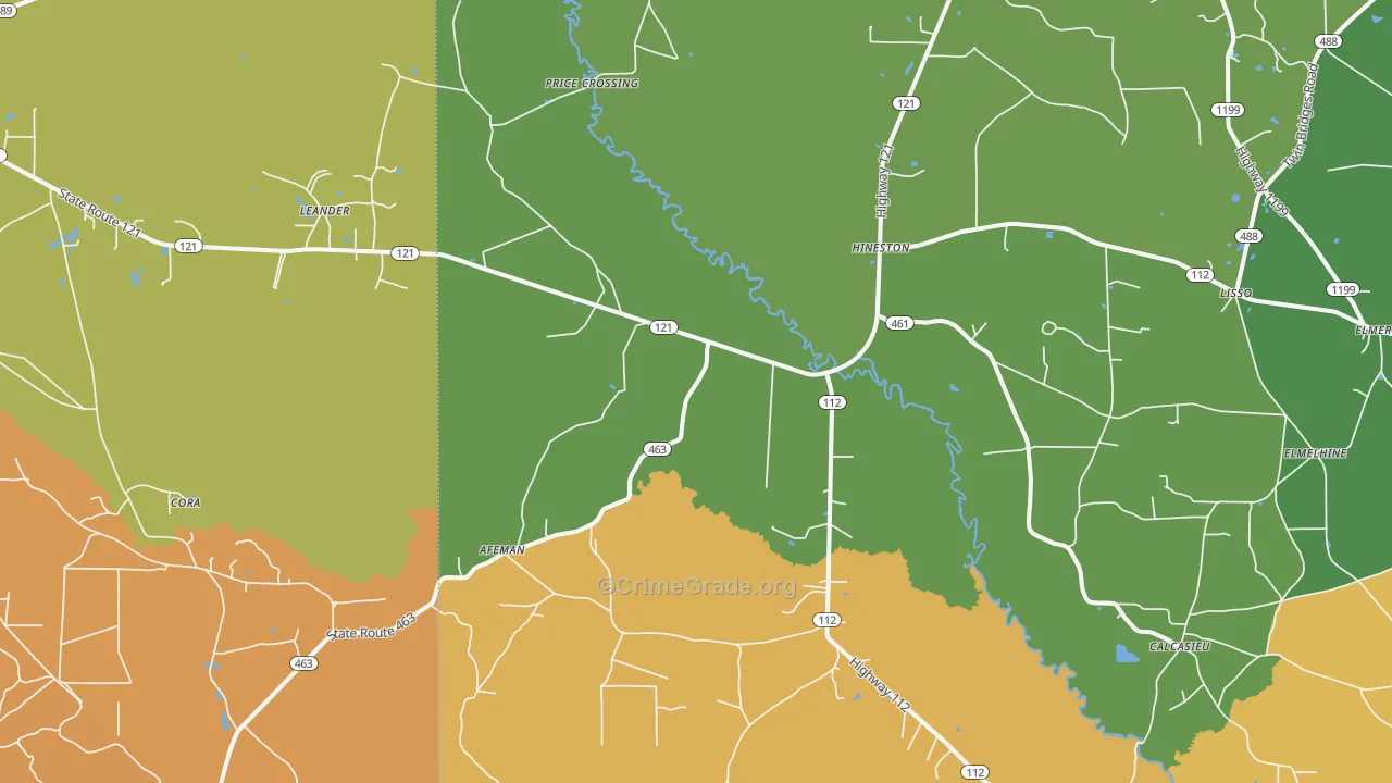 Hineston, LA Map of Burglary Rates