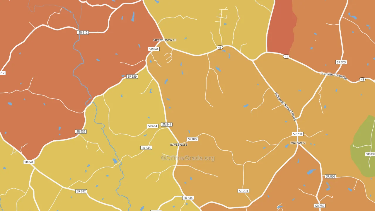 Hinesville, VA Map of Burglary Rates