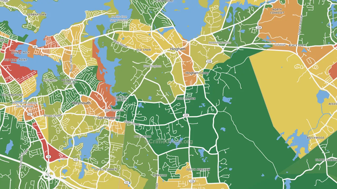 Hingham, MA Map of Burglary Rates