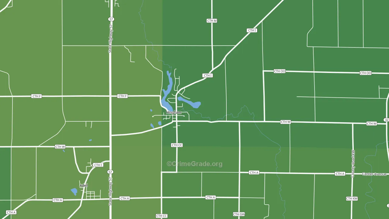 Hingham, WI Map of Burglary Rates
