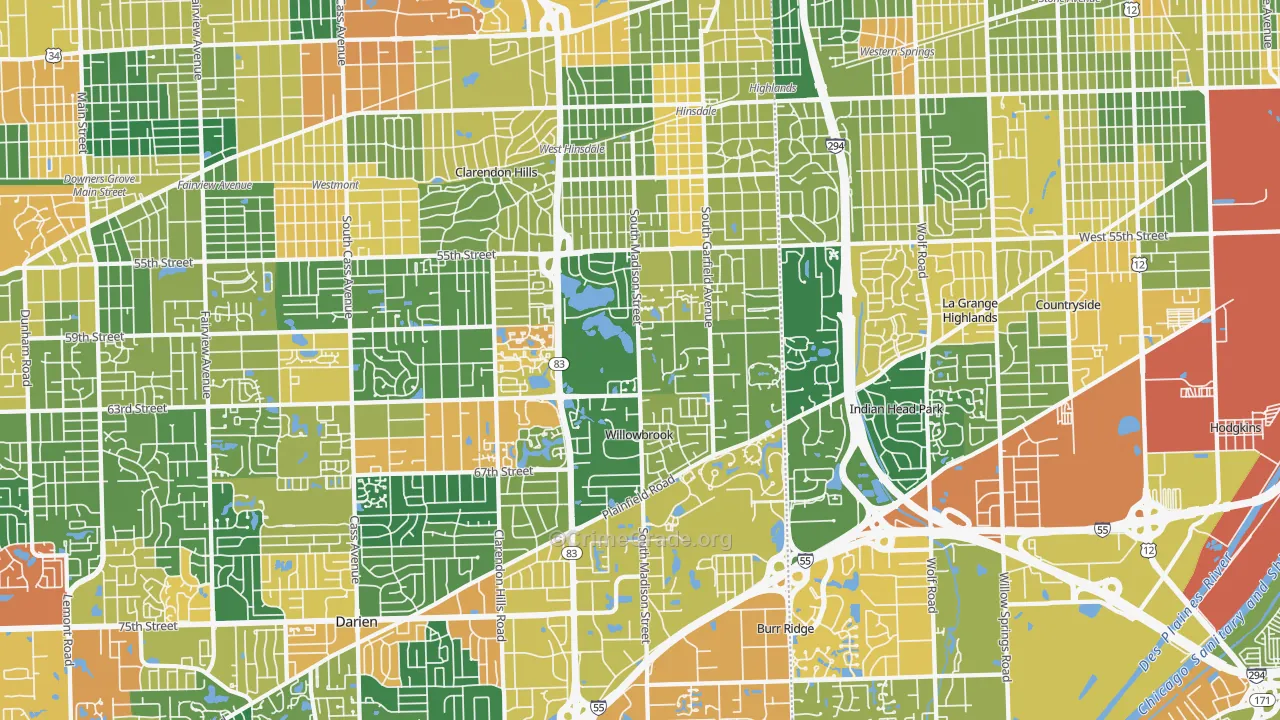Hinsdale, IL Map of Burglary Rates