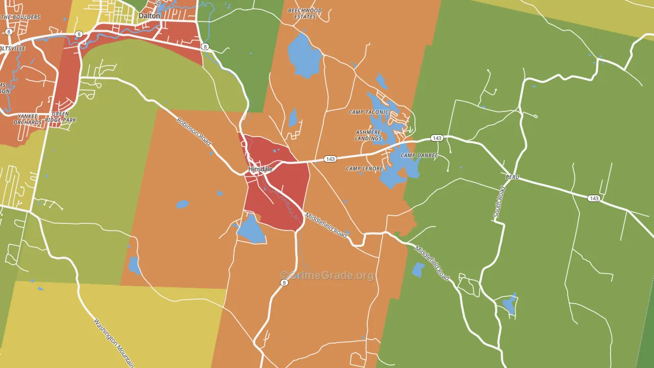 Hinsdale, MA Map of Burglary Rates