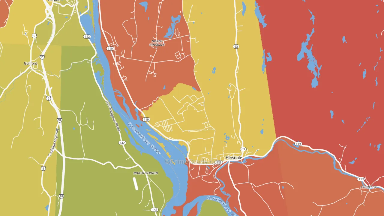 Hinsdale, NH Map of Burglary Rates