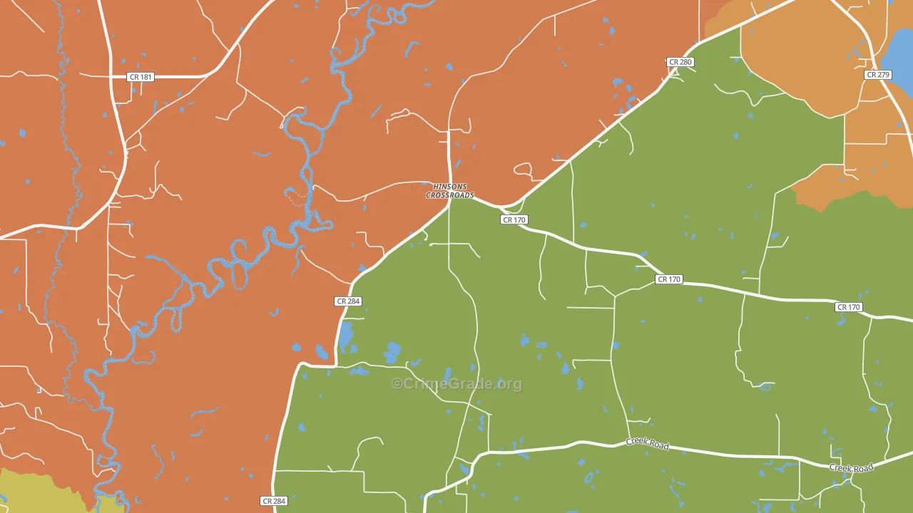 Hinsons Crossroads, FL Map of Burglary Rates