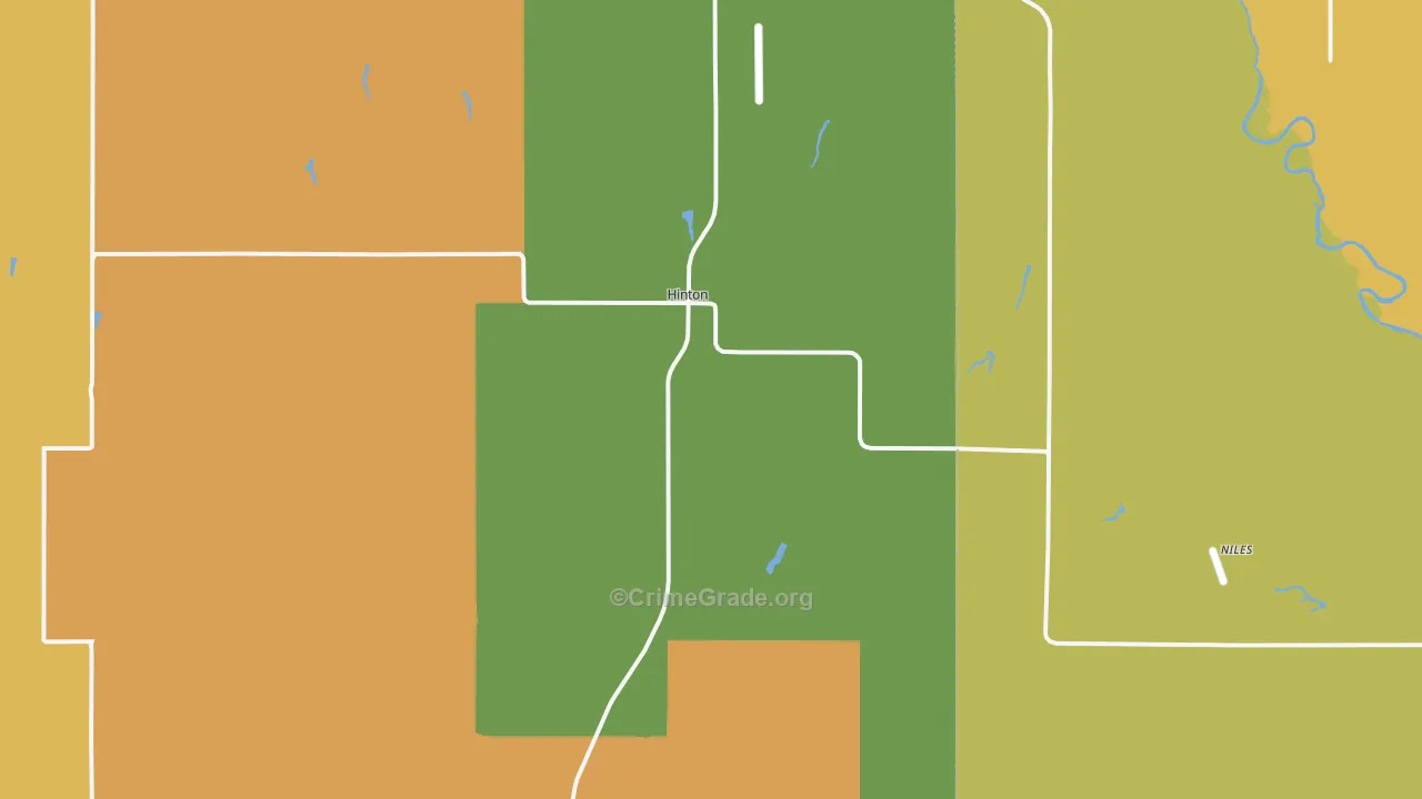 Hinton, OK Map of Burglary Rates