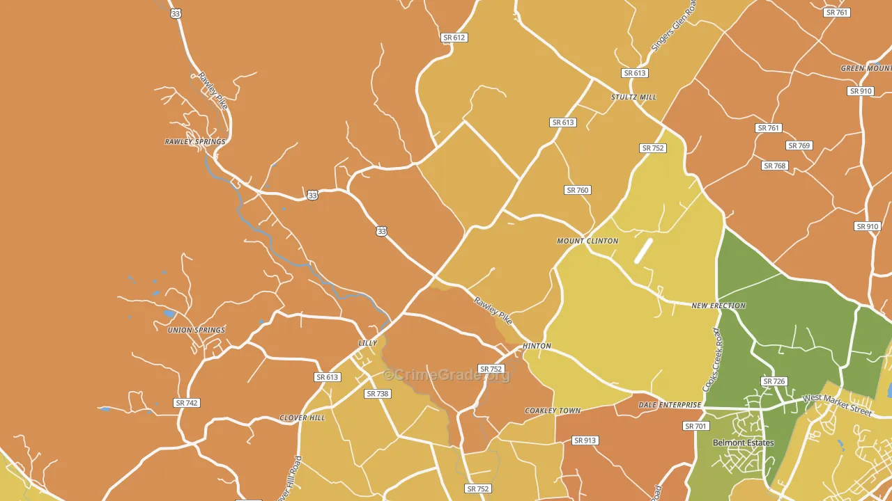 Hinton, VA Map of Burglary Rates