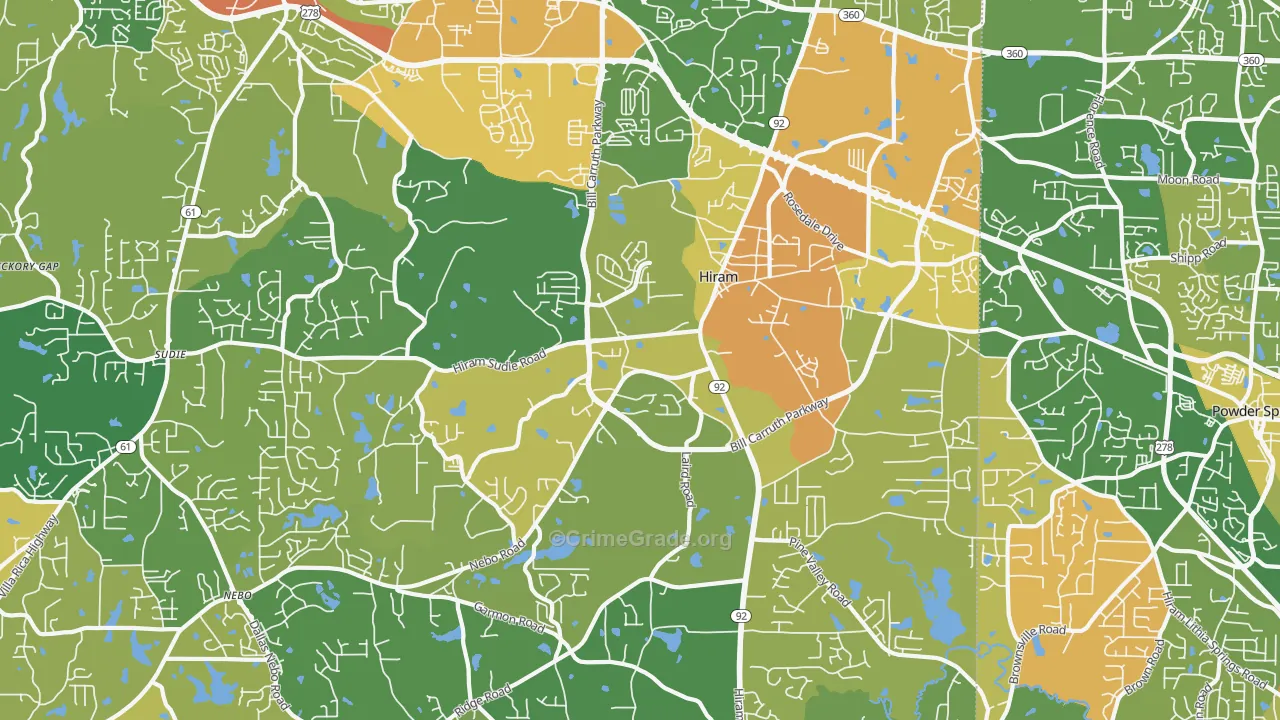 Hiram, GA Map of Burglary Rates