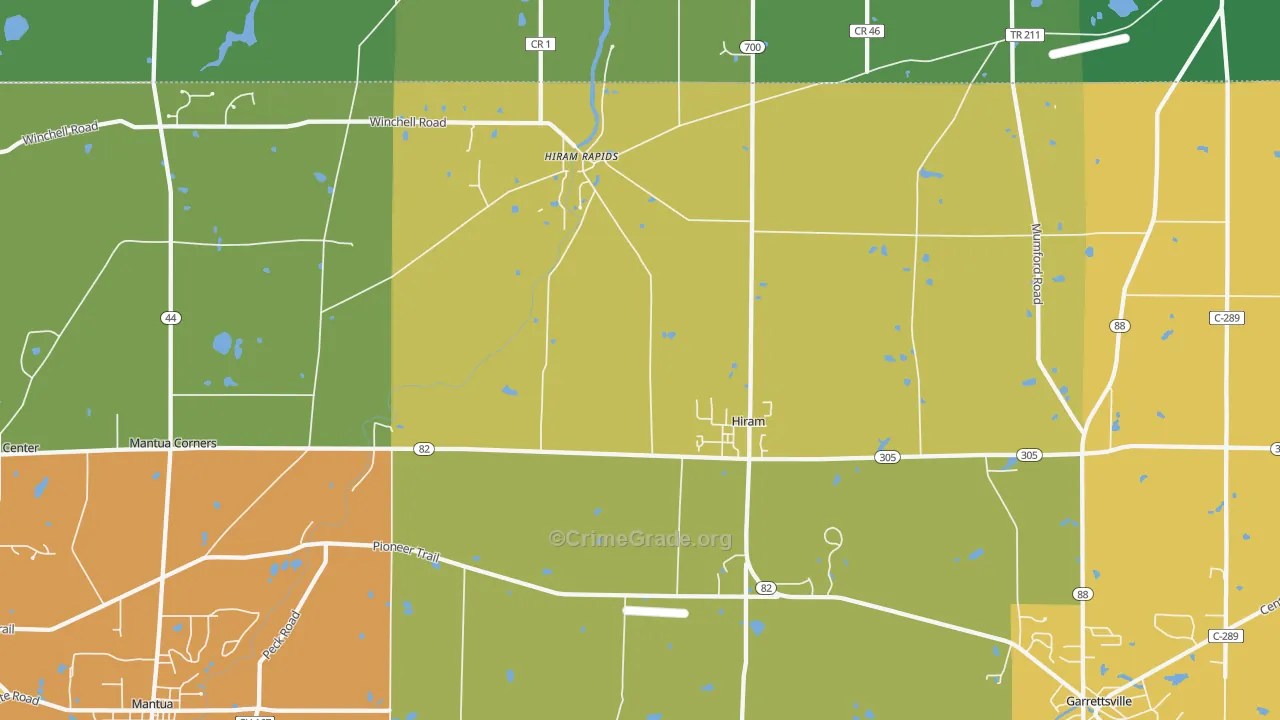 Hiram, OH Map of Burglary Rates