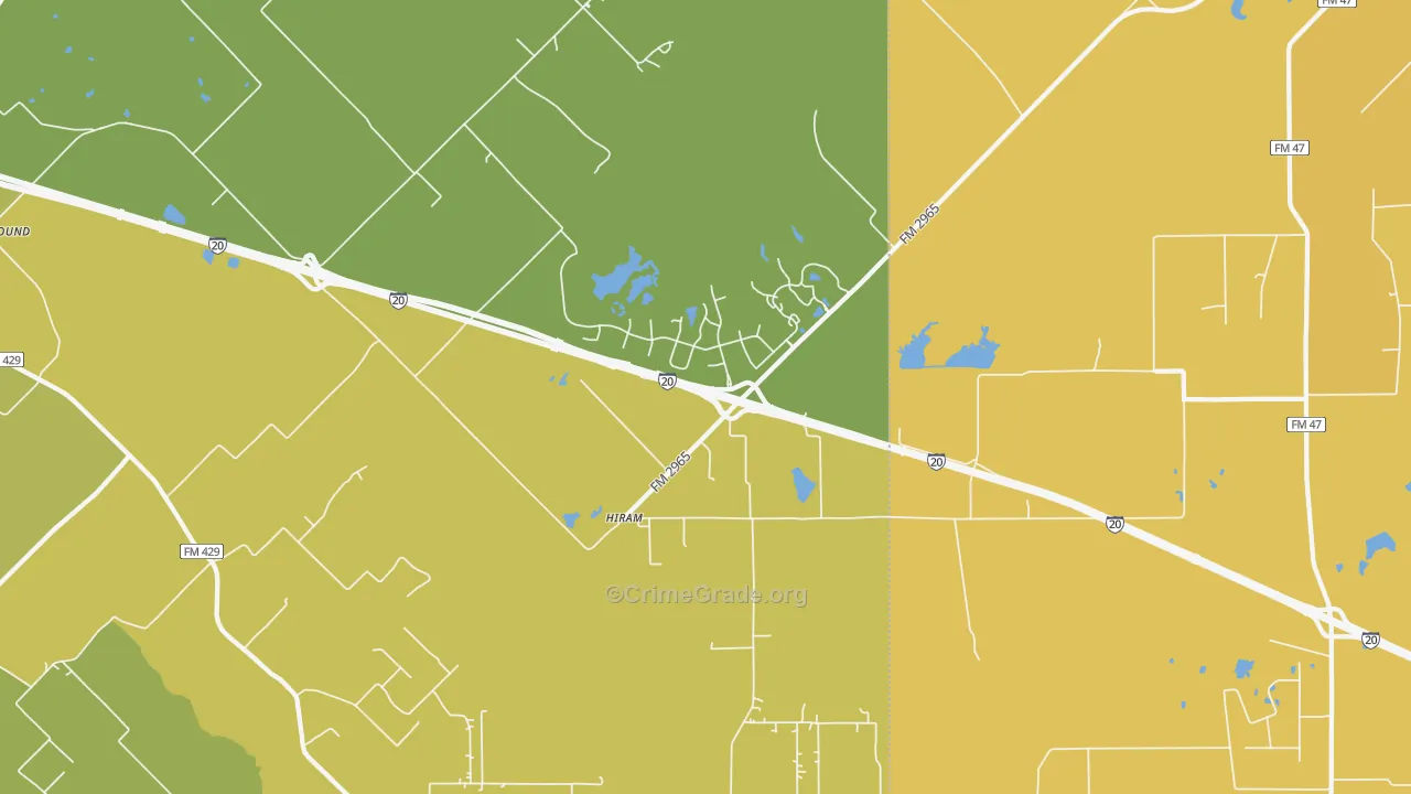 Hiram, TX Map of Burglary Rates