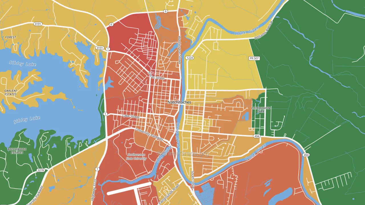 Historic District, Natchitoches, LA Map of Burglary Rates