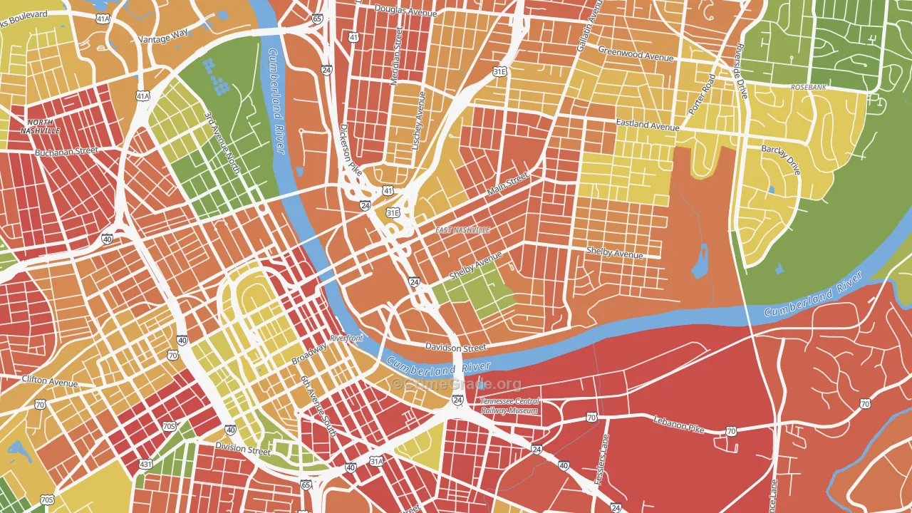 Historic Edgefield, Nashville, TN Map of Burglary Rates