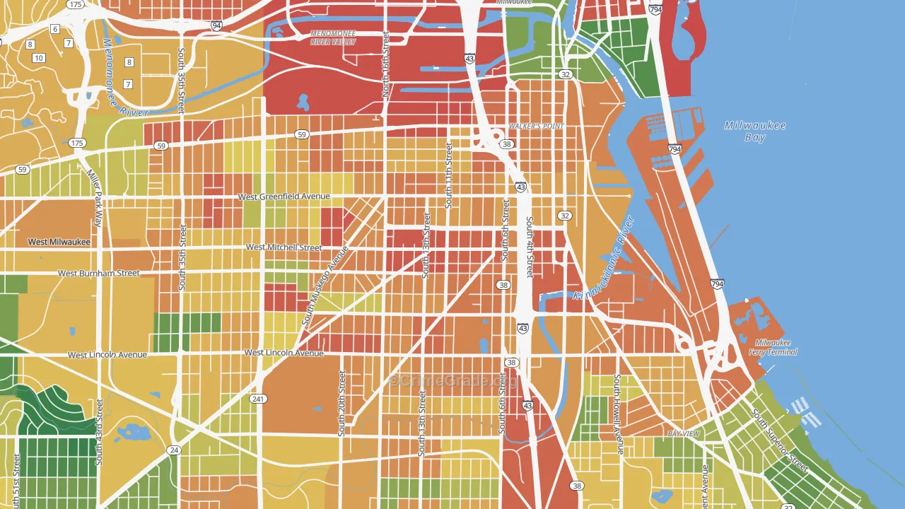 Historic Mitchell Street, Milwaukee, WI Map of Burglary Rates