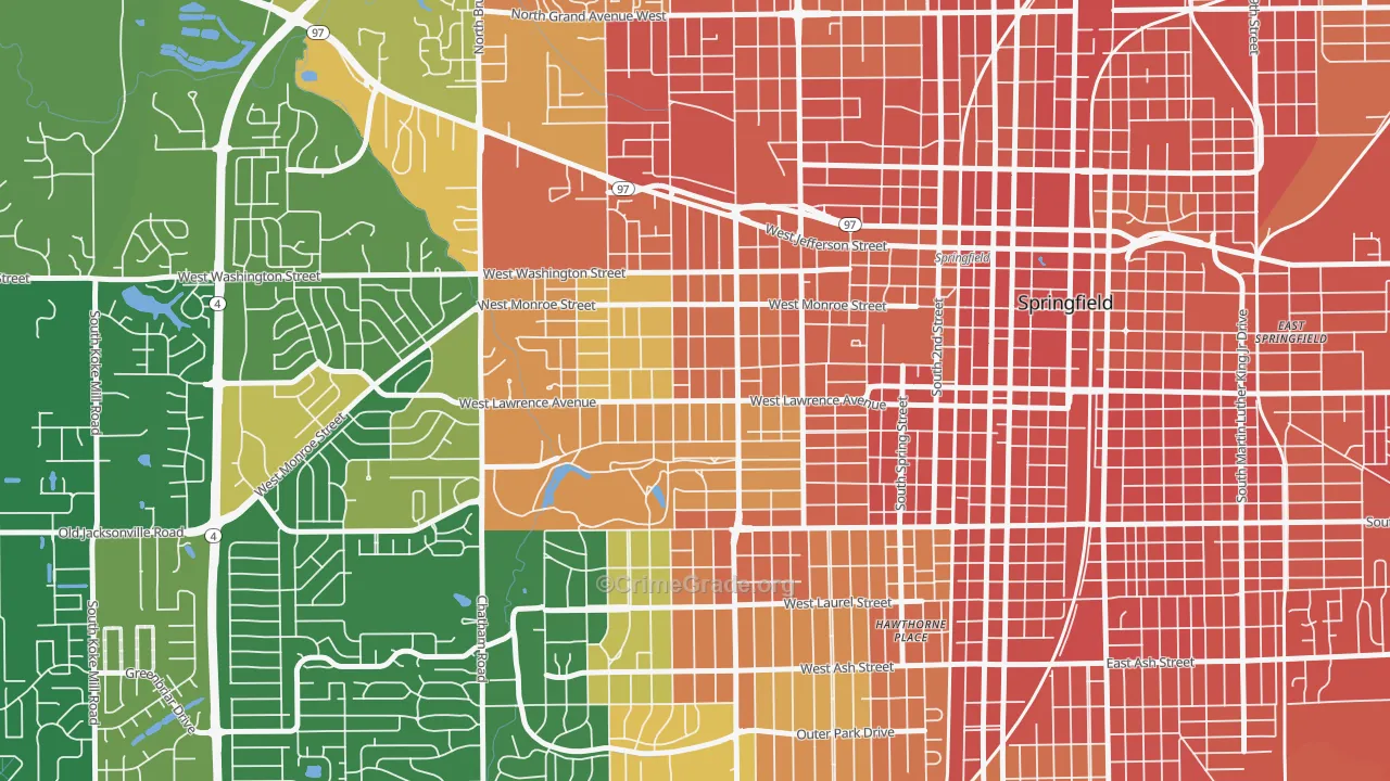 Historic West-Side, Springfield, IL Map of Burglary Rates