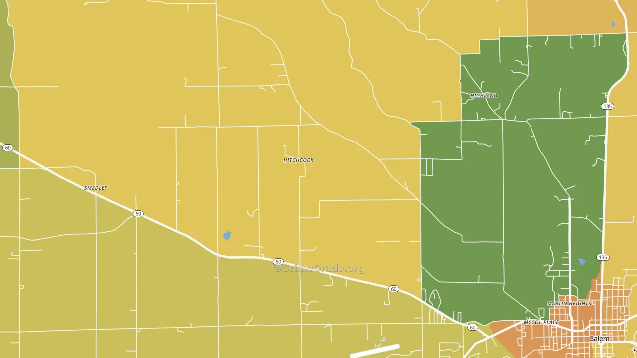 Hitchcock, IN Map of Burglary Rates