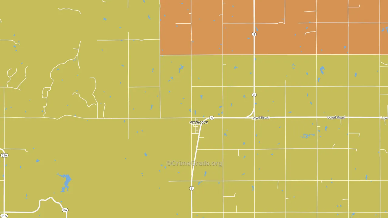 Hitchcock, OK Map of Burglary Rates