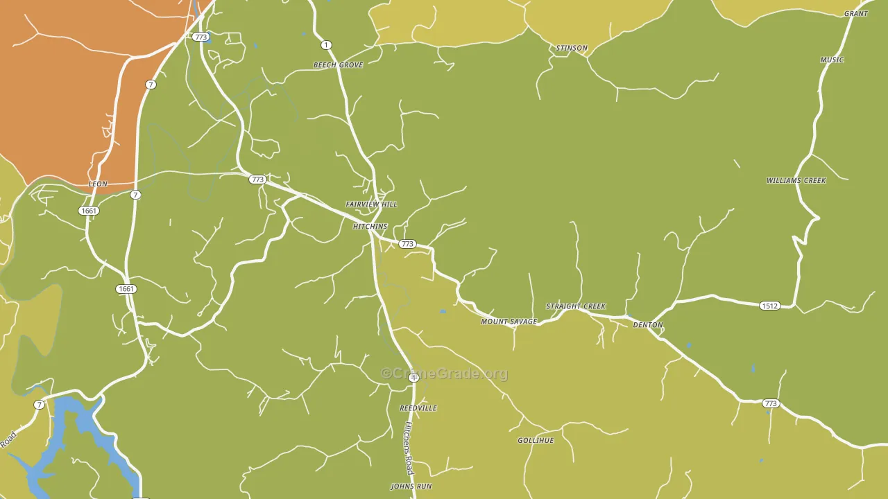 Hitchins, KY Map of Burglary Rates