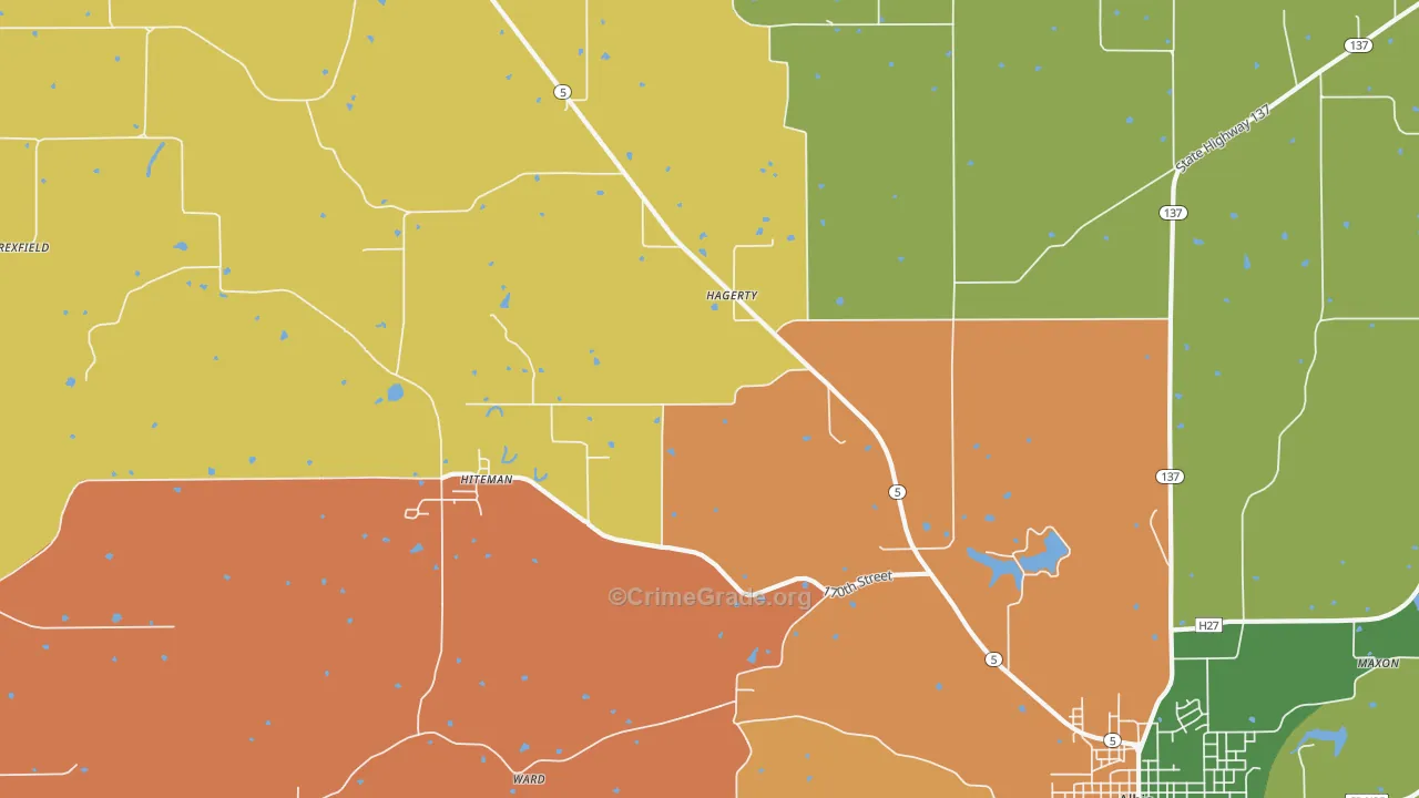 Hiteman, IA Map of Burglary Rates