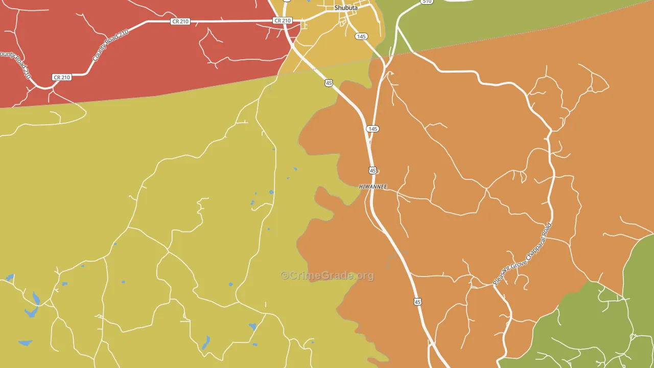 Hiwannee, MS Map of Burglary Rates