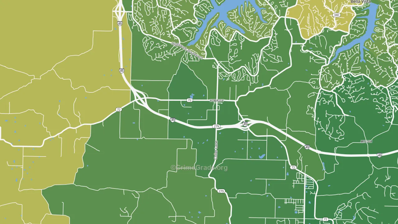 Hiwasse, AR Map of Burglary Rates