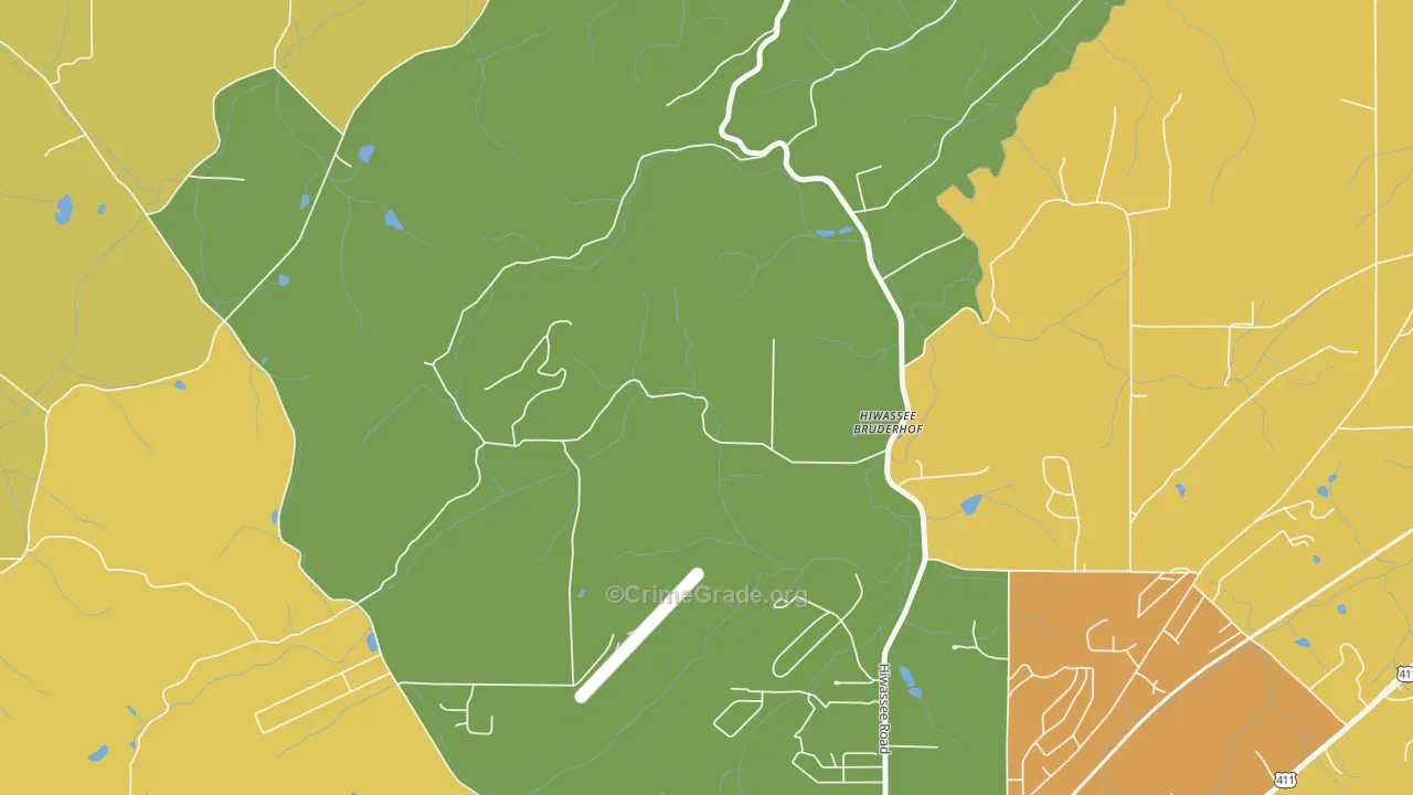 Hiwassee College, TN Map of Burglary Rates