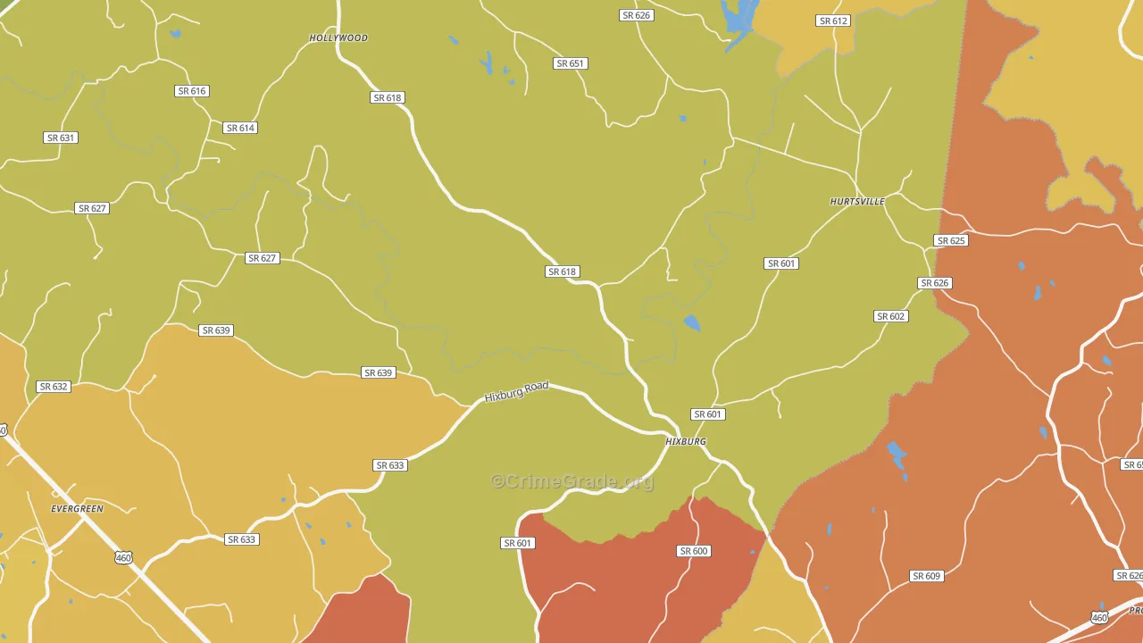 Hixburg, VA Map of Burglary Rates