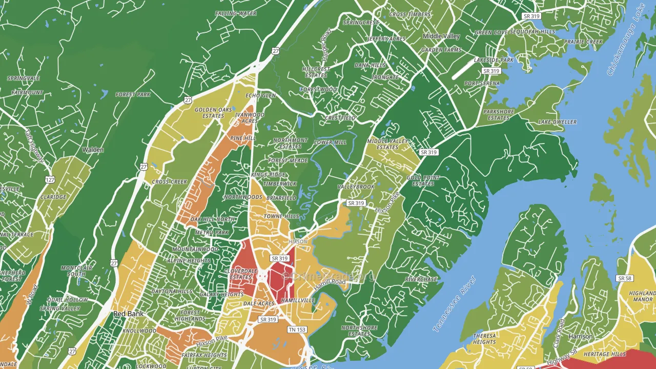Hixson, TN Map of Burglary Rates