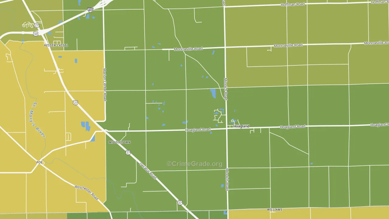 Hoagland, IN Map of Burglary Rates