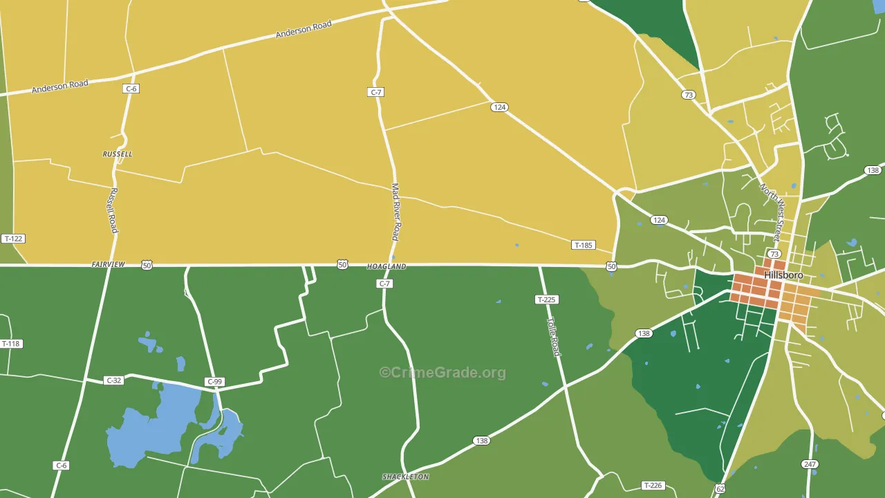 Hoagland, OH Map of Burglary Rates