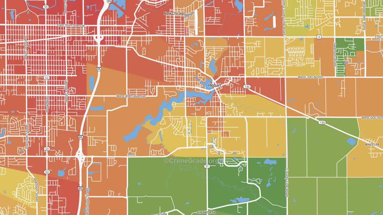 Hobart, IN Map of Burglary Rates