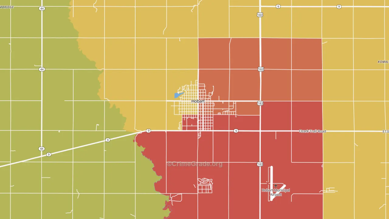 Hobart, OK Map of Burglary Rates