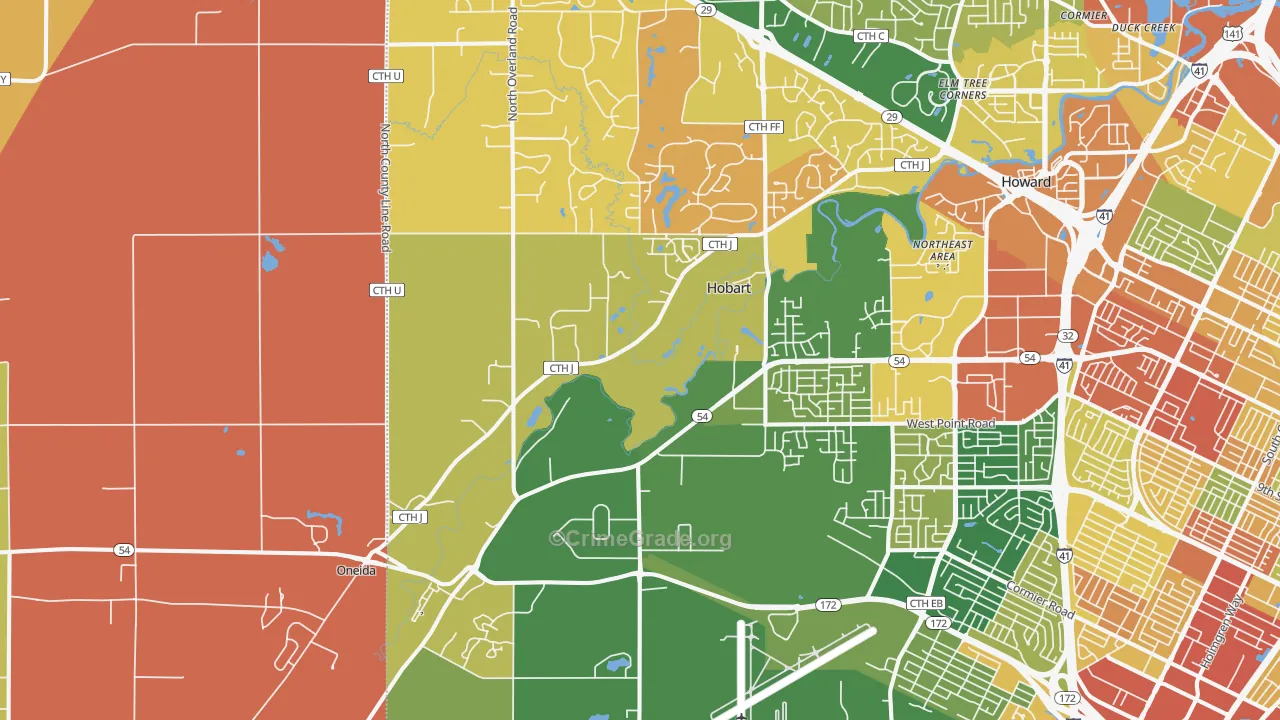 Hobart, WI Map of Burglary Rates
